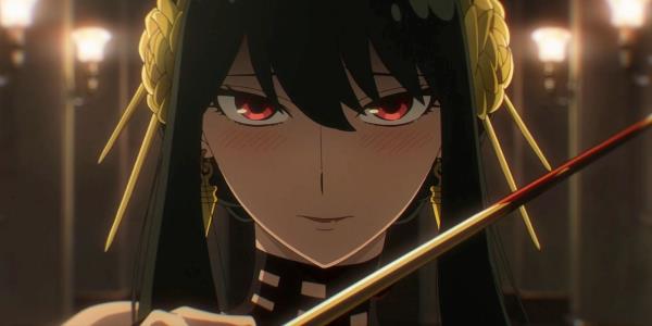 Yor Forger from Spy x Family holding one of her daggers.