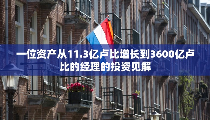 一位资产从11.3亿卢比增长到3600亿卢比的经理的投资见解