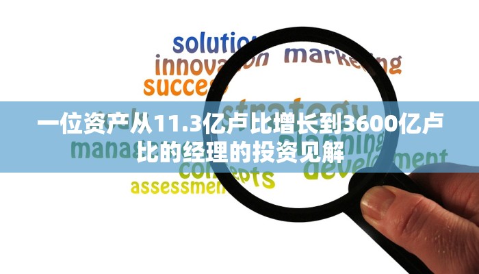 一位资产从11.3亿卢比增长到3600亿卢比的经理的投资见解