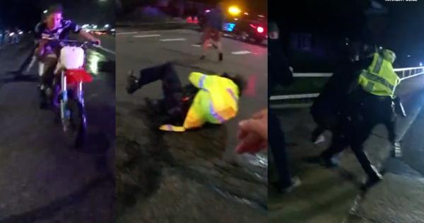 随身摄像头显示，阿瓦达警方正在抓捕“鲁莽”的摩托车骑手