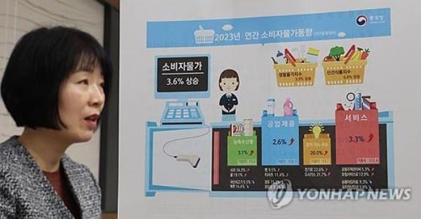 A Statistics Korea official holds a press briefing on inflation in the central city of Sejong on Dec. 29, 2023. (Yonhap)