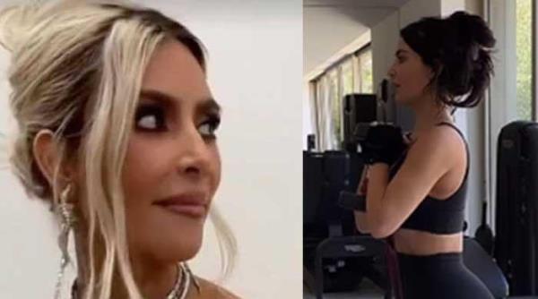 金·卡戴珊(Kim Kardashian)带着粉丝们完成了她早晨举重锻炼的步骤
