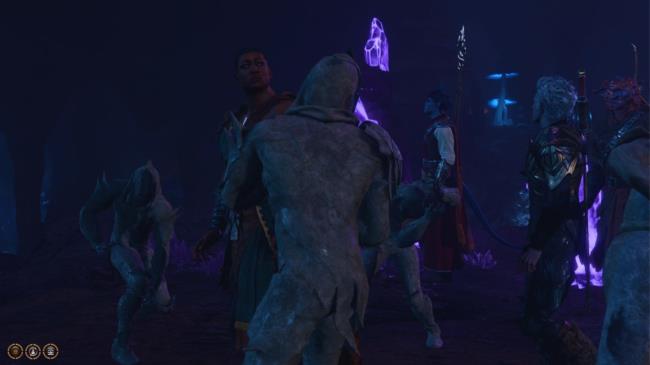 Baldur's Gate 3 - Party walking through a field of petrified drow in the Underdark