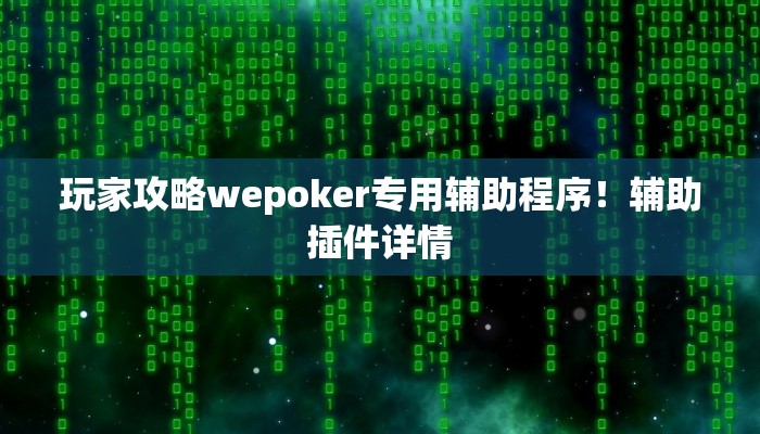 玩家攻略wepoker专用辅助程序！辅助插件详情