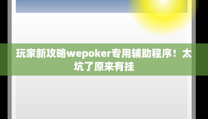 玩家新攻略wepoker专用辅助程序！太坑了原来有挂